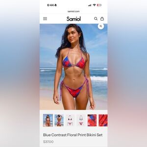 Samiol Blue and Red Floral Bikini Set